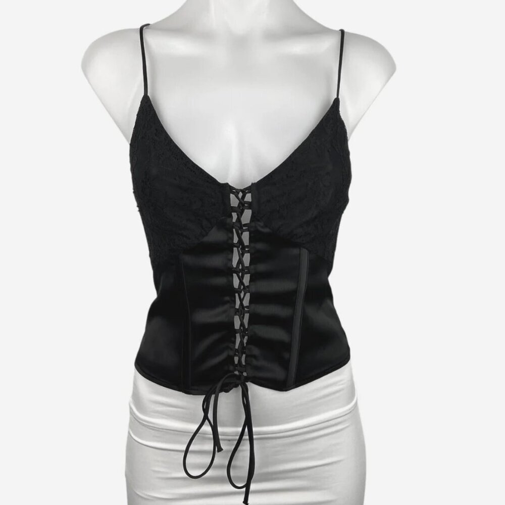 Zara Corset Lace-Up Black Top Boning Bustier Medium Goth Whimsigoth Fairy Grunge